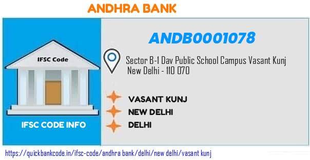 Andhra Bank Vasant Kunj ANDB0001078 IFSC Code