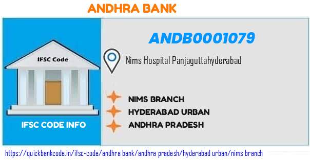 Andhra Bank Nims Branch ANDB0001079 IFSC Code