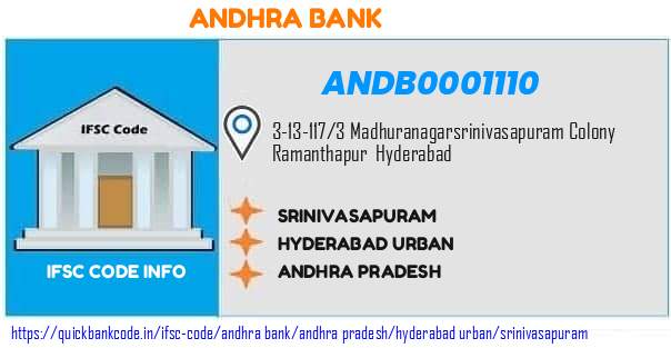 Andhra Bank Srinivasapuram ANDB0001110 IFSC Code