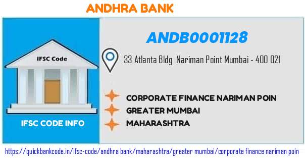 Andhra Bank Corporate Finance Nariman Poin ANDB0001128 IFSC Code