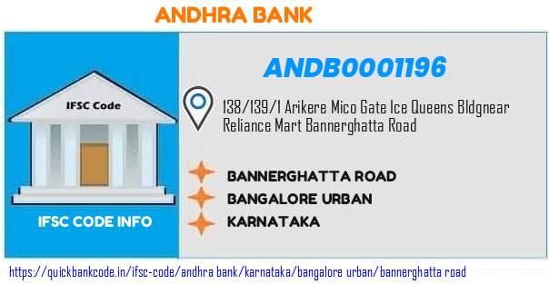 Andhra Bank Bannerghatta Road ANDB0001196 IFSC Code