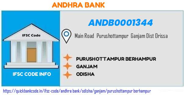 Andhra Bank Purushottampur Berhampur ANDB0001344 IFSC Code