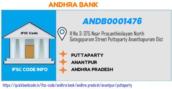 Andhra Bank Puttaparty ANDB0001476 IFSC Code