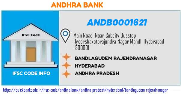 Andhra Bank Bandlagudem Rajendranagar ANDB0001621 IFSC Code