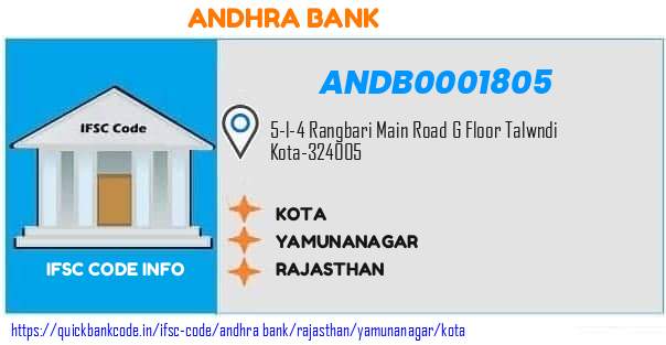Andhra Bank Kota ANDB0001805 IFSC Code