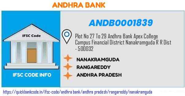 Andhra Bank Nanakramguda ANDB0001839 IFSC Code