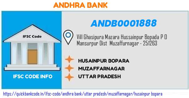 Andhra Bank Husainpur Bopara ANDB0001888 IFSC Code