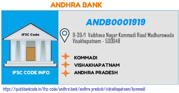Andhra Bank Kommadi ANDB0001919 IFSC Code