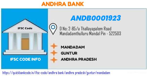 Andhra Bank Mandadam ANDB0001923 IFSC Code