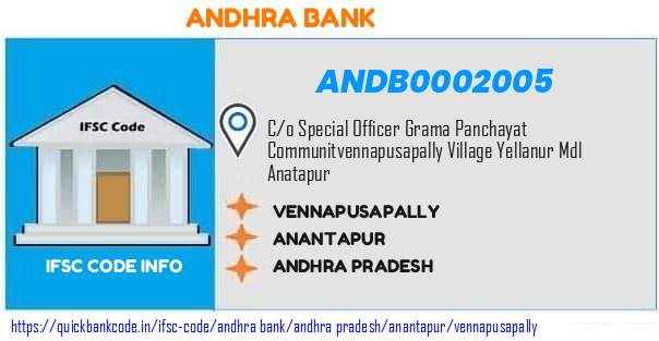 Andhra Bank Vennapusapally ANDB0002005 IFSC Code