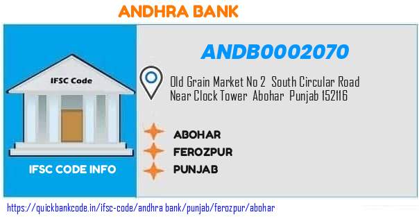 Andhra Bank Abohar ANDB0002070 IFSC Code