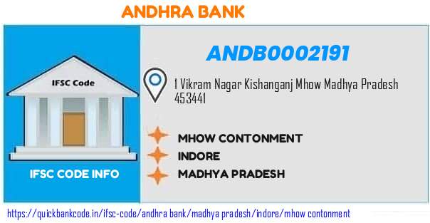 Andhra Bank Mhow Contonment ANDB0002191 IFSC Code