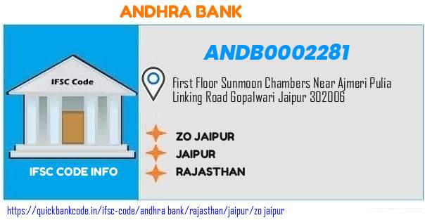 Andhra Bank Zo Jaipur ANDB0002281 IFSC Code