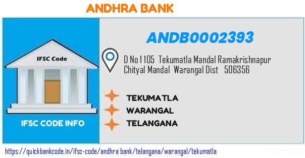 Andhra Bank Tekumatla ANDB0002393 IFSC Code