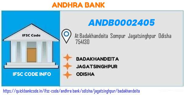 Andhra Bank Badakhandeita ANDB0002405 IFSC Code