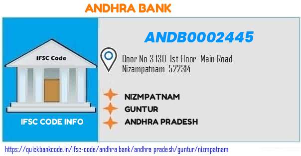 Andhra Bank Nizmpatnam ANDB0002445 IFSC Code