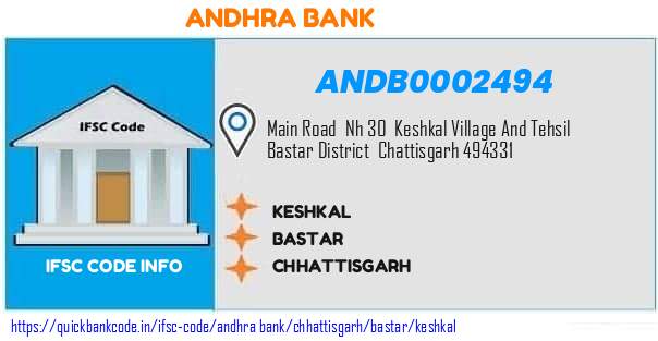 Andhra Bank Keshkal ANDB0002494 IFSC Code