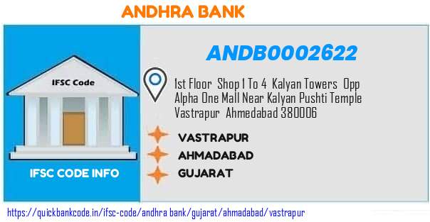 Andhra Bank Vastrapur ANDB0002622 IFSC Code