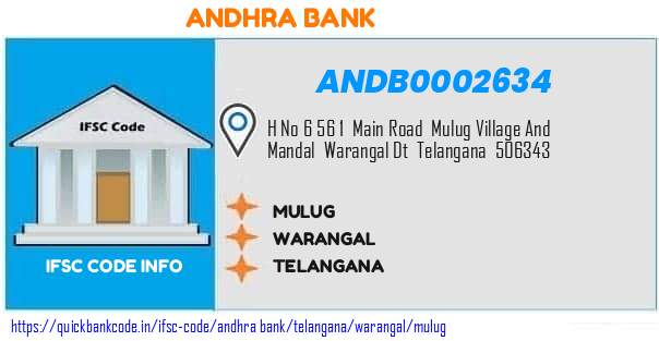 Andhra Bank Mulug ANDB0002634 IFSC Code