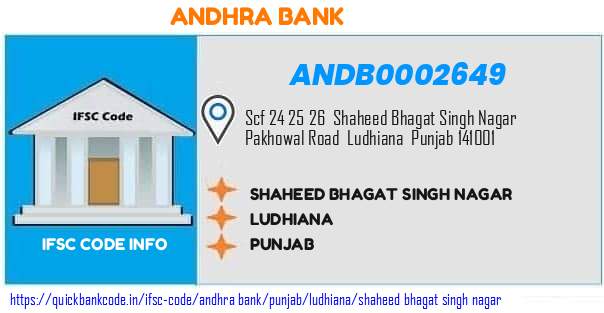 Andhra Bank Shaheed Bhagat Singh Nagar ANDB0002649 IFSC Code