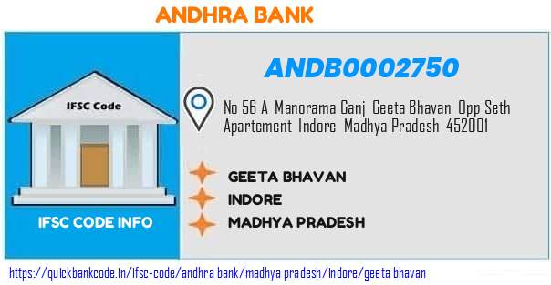 Andhra Bank Geeta Bhavan ANDB0002750 IFSC Code