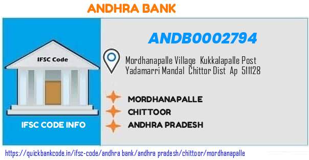 Andhra Bank Mordhanapalle ANDB0002794 IFSC Code