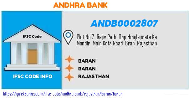 Andhra Bank Baran ANDB0002807 IFSC Code