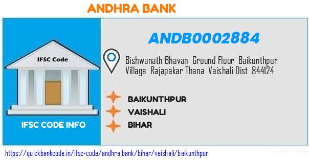 Andhra Bank Baikunthpur ANDB0002884 IFSC Code