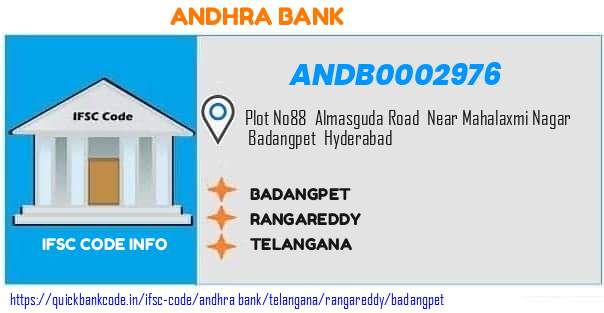 Andhra Bank Badangpet ANDB0002976 IFSC Code