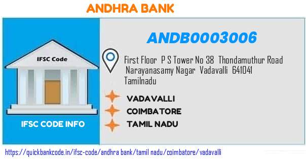 Andhra Bank Vadavalli ANDB0003006 IFSC Code