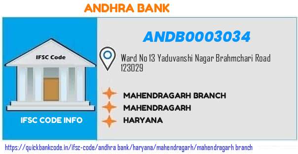 Andhra Bank Mahendragarh Branch ANDB0003034 IFSC Code