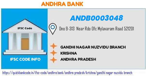 Andhra Bank Gandhi Nagar Nuzvidu Branch ANDB0003048 IFSC Code