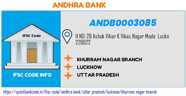 Andhra Bank Khurram Nagar Branch ANDB0003085 IFSC Code