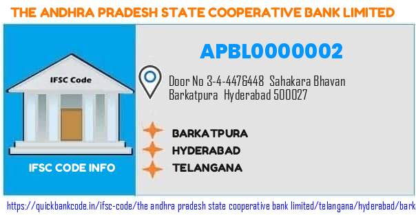 The Andhra Pradesh State Cooperative Bank Barkatpura APBL0000002 IFSC Code