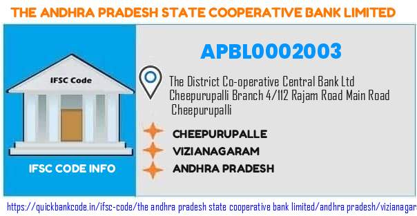 The Andhra Pradesh State Cooperative Bank Cheepurupalle APBL0002003 IFSC Code