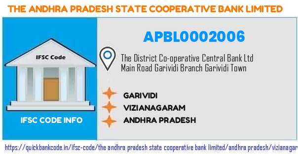 The Andhra Pradesh State Cooperative Bank Garividi APBL0002006 IFSC Code