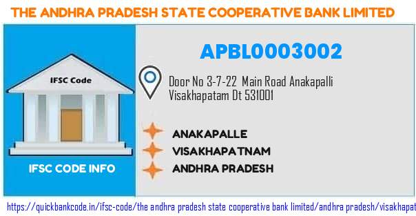 The Andhra Pradesh State Cooperative Bank Anakapalle APBL0003002 IFSC Code