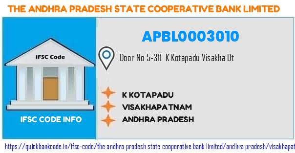 The Andhra Pradesh State Cooperative Bank K Kotapadu APBL0003010 IFSC Code