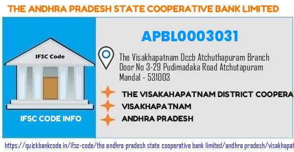 The Andhra Pradesh State Cooperative Bank The Visakahapatnam District Cooperative Bank  Atchuthapuram APBL0003031 IFSC Code
