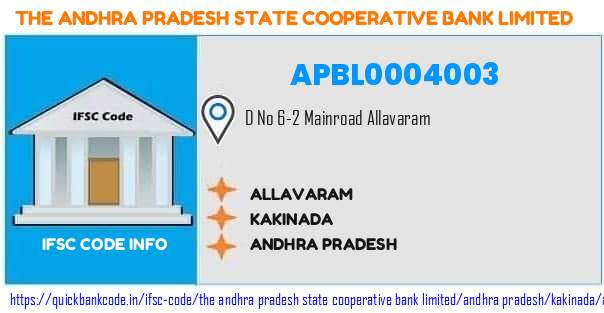 The Andhra Pradesh State Cooperative Bank Allavaram APBL0004003 IFSC Code