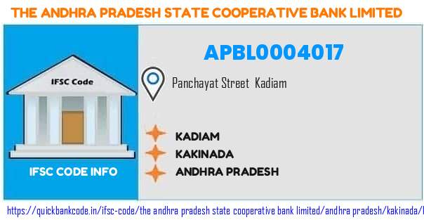 The Andhra Pradesh State Cooperative Bank Kadiam APBL0004017 IFSC Code