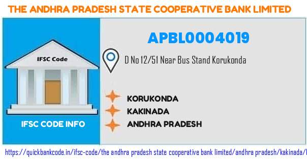 The Andhra Pradesh State Cooperative Bank Korukonda APBL0004019 IFSC Code