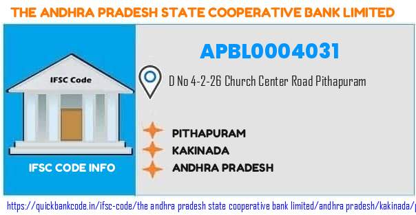 The Andhra Pradesh State Cooperative Bank Pithapuram APBL0004031 IFSC Code