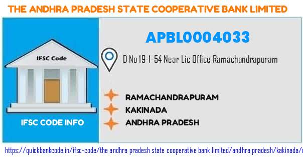 The Andhra Pradesh State Cooperative Bank Ramachandrapuram APBL0004033 IFSC Code