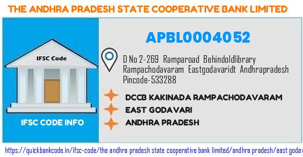 The Andhra Pradesh State Cooperative Bank Dccb Kakinada Rampachodavaram APBL0004052 IFSC Code