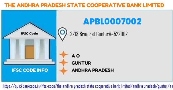 The Andhra Pradesh State Cooperative Bank A O APBL0007002 IFSC Code