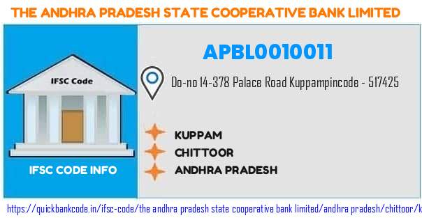 The Andhra Pradesh State Cooperative Bank Kuppam APBL0010011 IFSC Code
