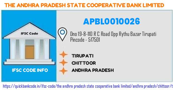 The Andhra Pradesh State Cooperative Bank Tirupati APBL0010026 IFSC Code
