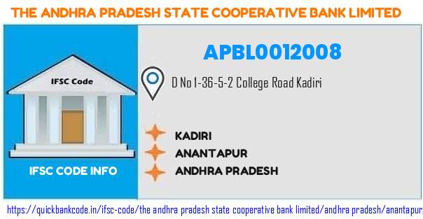 The Andhra Pradesh State Cooperative Bank Kadiri APBL0012008 IFSC Code