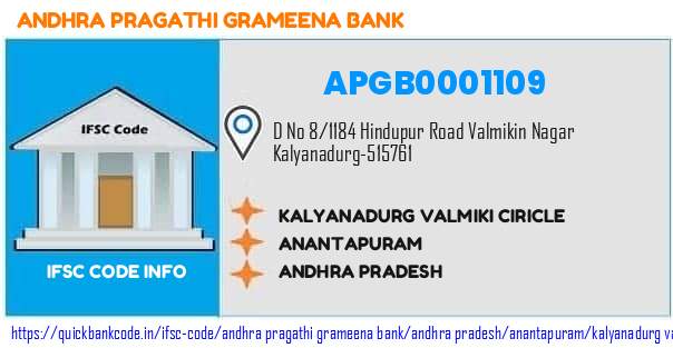 Andhra Pragathi Grameena Bank Kalyanadurg Valmiki Ciricle APGB0001109 IFSC Code